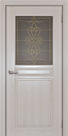 Дверь из массива Квадро Ясень белый Стекло с рисунком Голд - фото 1